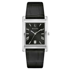 Bulova Herrenuhr mit schwarzem Zifferblatt und Lederarmband