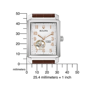 Bulova-Uhr mit braunem Lederarmband und Millimeter-Skala