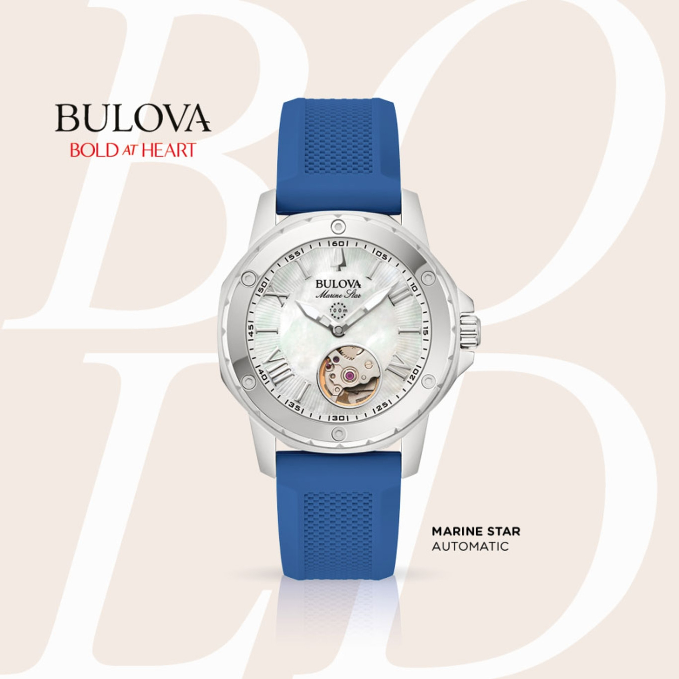 Bulova Marine Star Uhr mit blauem Armband, Automatik, Bold at Heart.