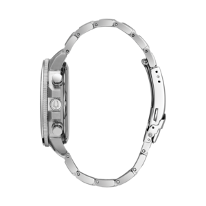 Uhr, silbernes Armband, Detailaufnahme, Seitenansicht, schwarzer Hintergrund, Accessoire, Mode