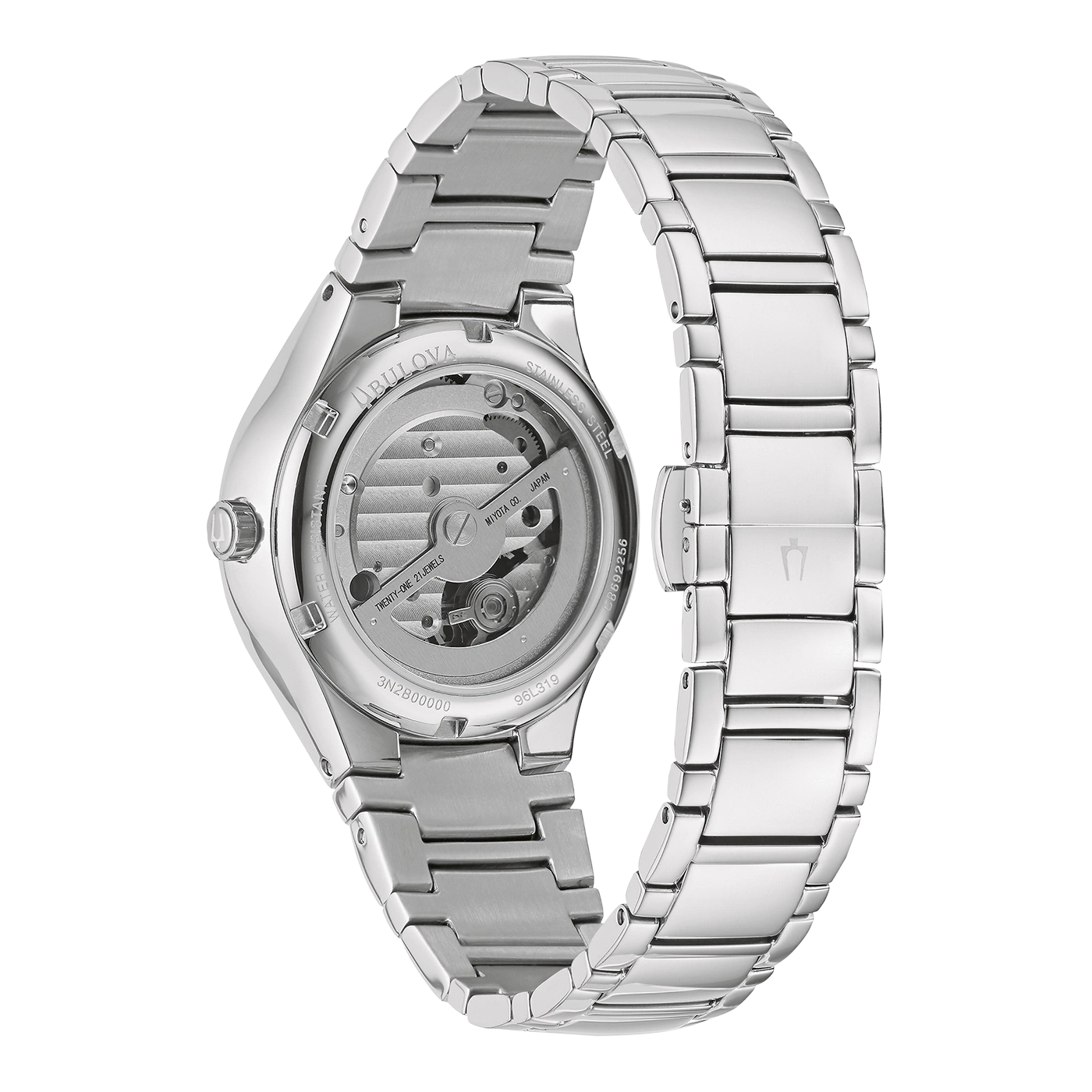 Bulova-Uhr, Edelstahl, Automatikwerk, transparent, 21 Juwelen, Miyota, Japan, 96L319
