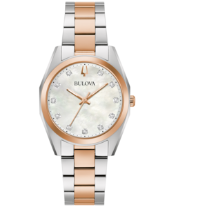 Bulova Damenuhr mit Perlmutt-Zifferblatt und Diamanten, roségoldfarben