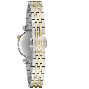 Uhr mit silbernem und goldenem Armband, Nahaufnahme, weißer Hintergrund