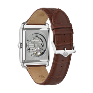 Bulova-Uhr, braunes Lederarmband, Edelstahl, wasserdicht, mechanisch, transparent