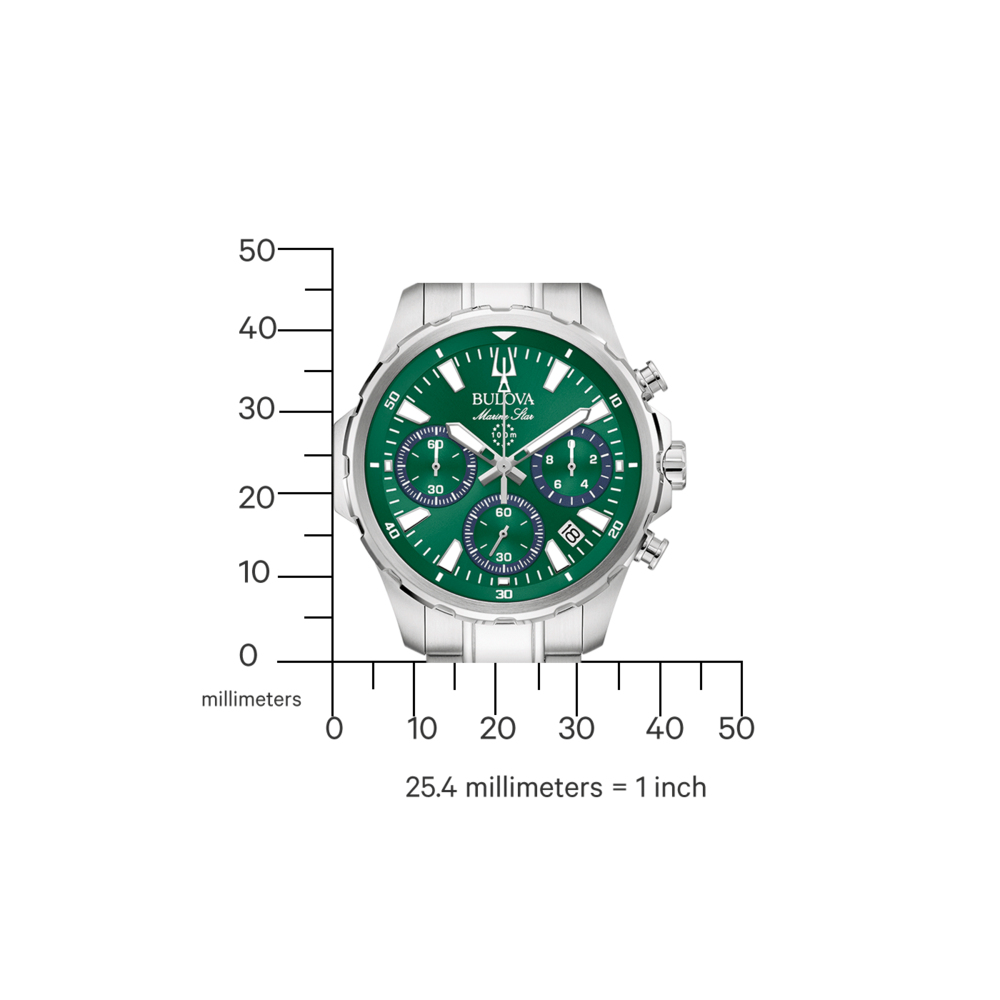 Bulova Marine Star Uhr, grün, silber, Chronograph, Millimeter, 25,4 mm = 1 Zoll.