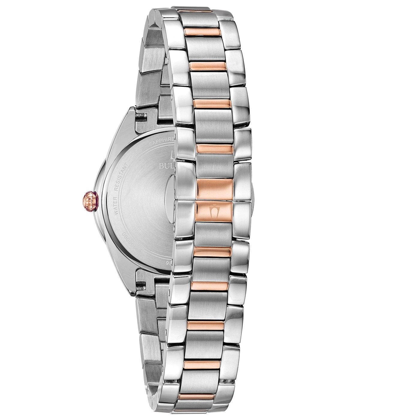 Uhr mit silbernem und roségoldfarbenem Armband, Nahaufnahme