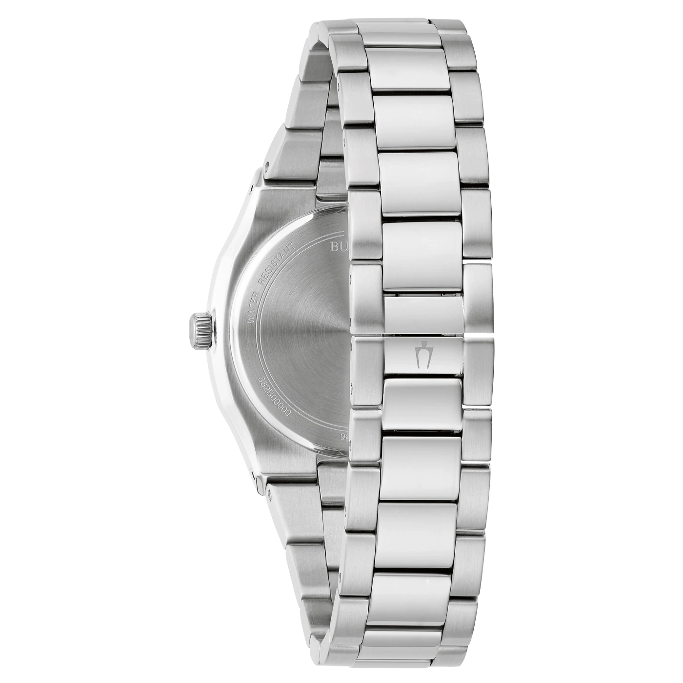 Uhr aus Metall, Detailaufnahme des Armbands und der Rückseite.