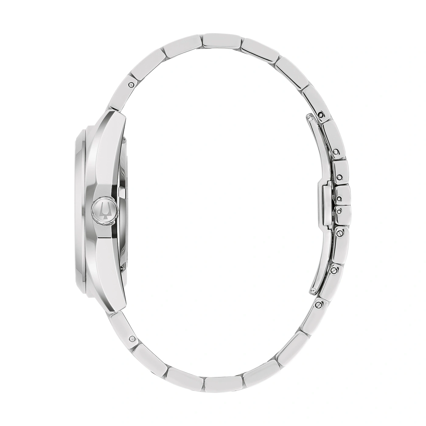 Silberne Uhr mit Armband, Seitenansicht, elegant und stilvoll.