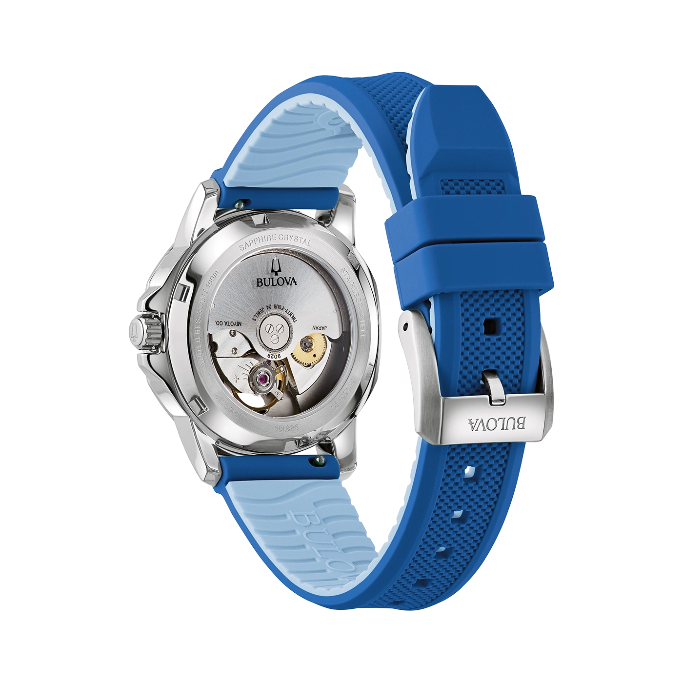 Bulova-Uhr mit blauem Armband, Saphirglas, Edelstahl, japanisches Uhrwerk