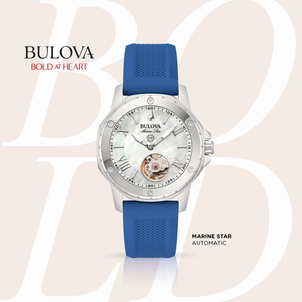 Bulova Marine Star Uhr mit blauem Armband, Automatik, Bold at Heart.