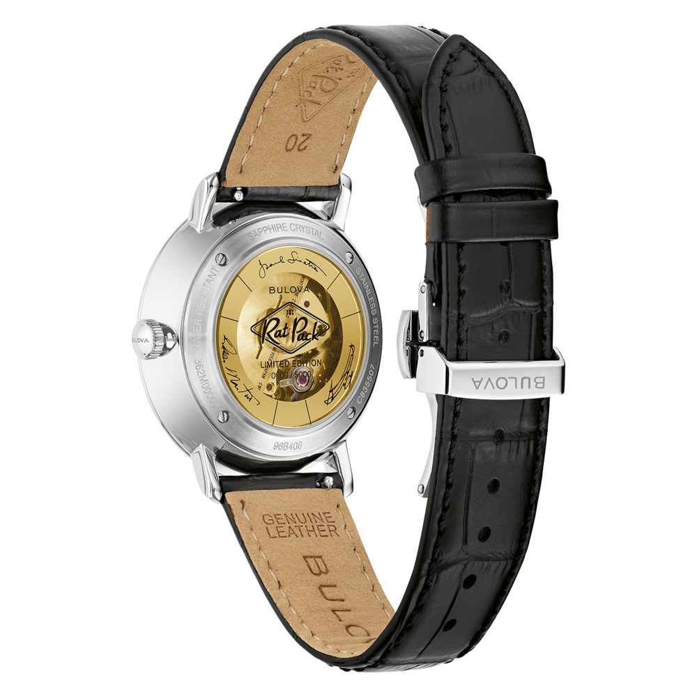Bulova Uhr, Rückseite, Lederarmband, Rat Pack, Limited Edition, Edelstahl