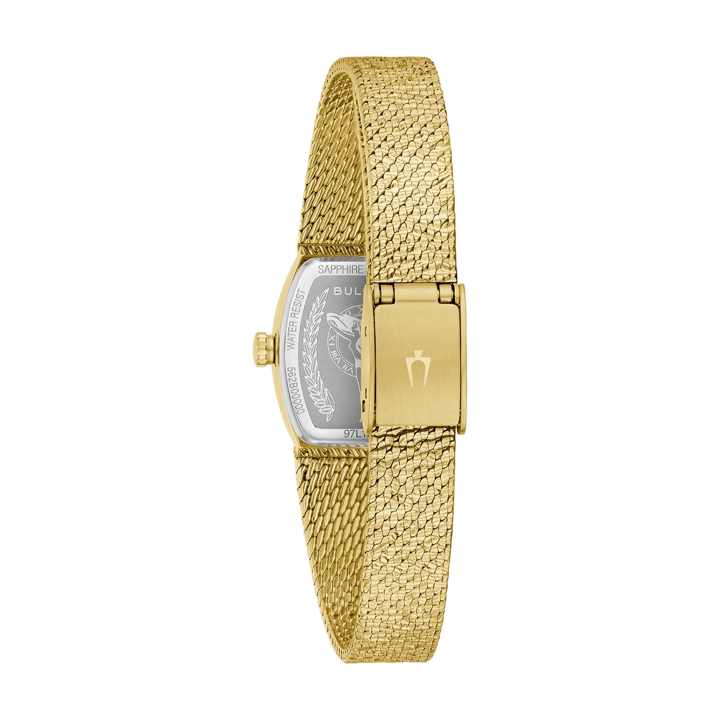 Goldene Damenuhr mit rechteckigem Zifferblatt und goldenem Armband