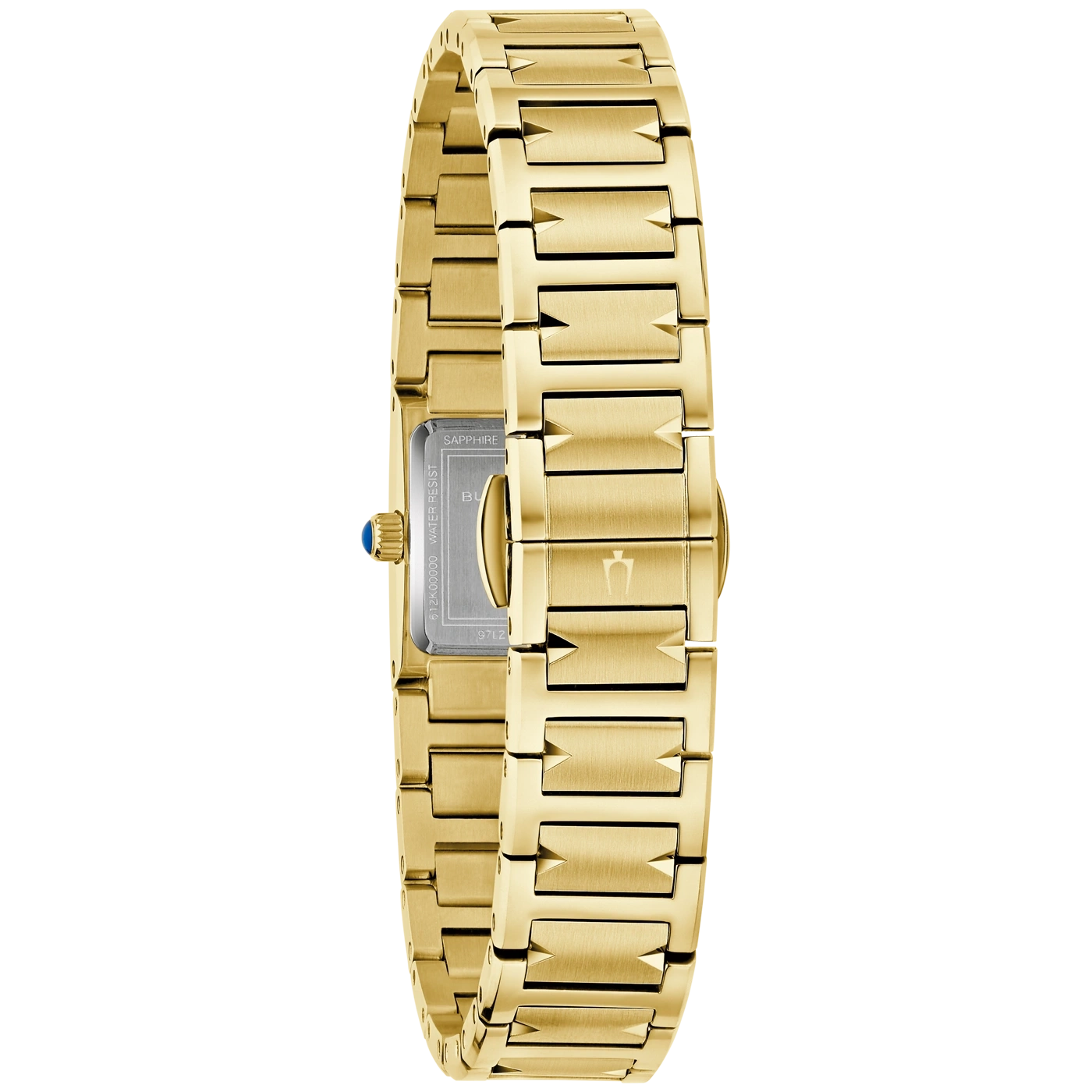 Goldene Uhr mit silbernem Zifferblatt und blauem Stein