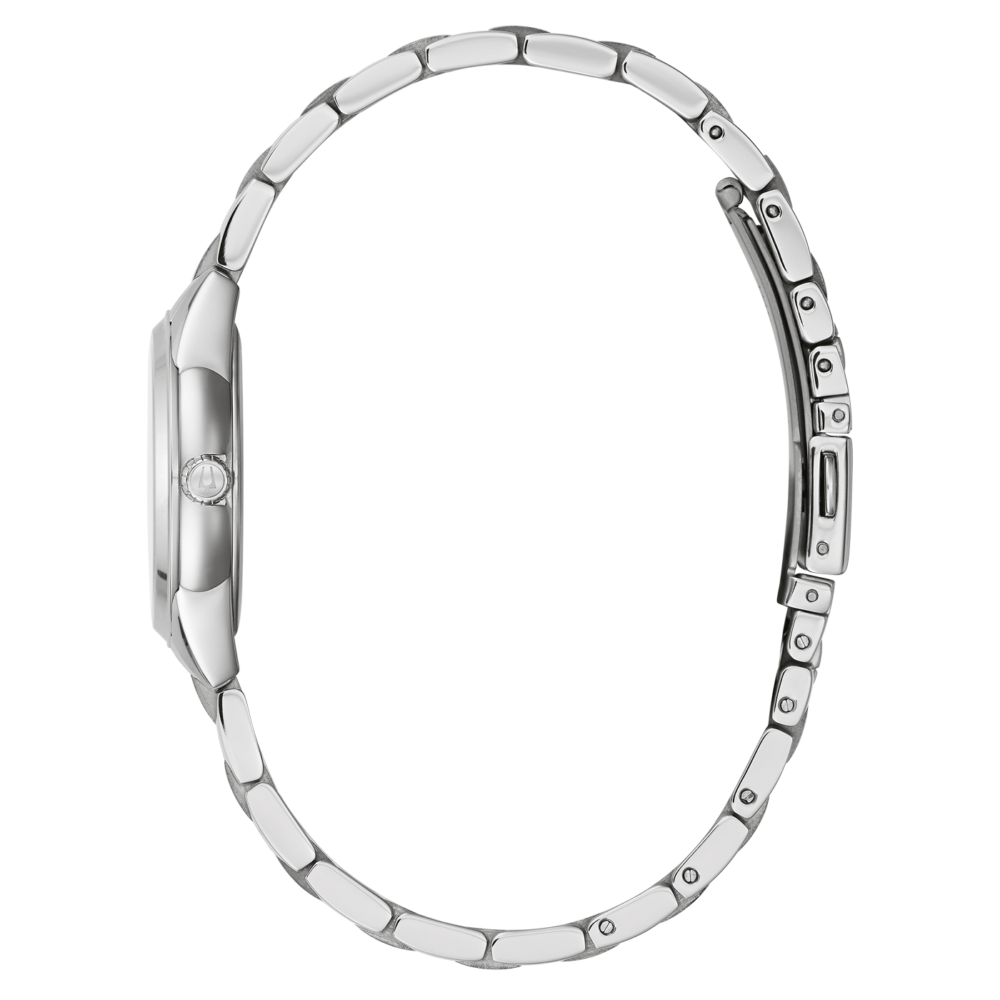 Silberne Damenuhr, Seitenansicht, Armband, rundes Zifferblatt, elegantes Design, Accessoire