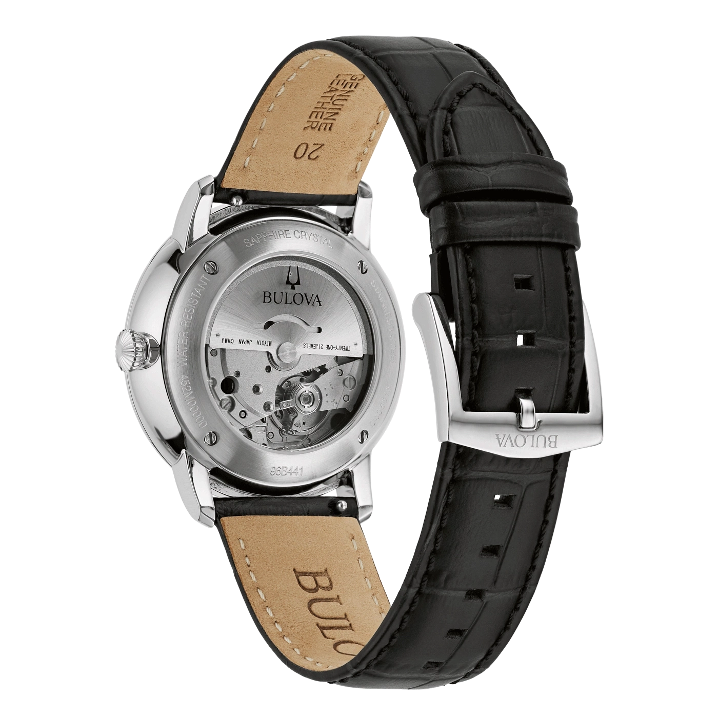 Bulova-Uhr mit Lederarmband, Saphirglas, wasserdicht, Automatikwerk.