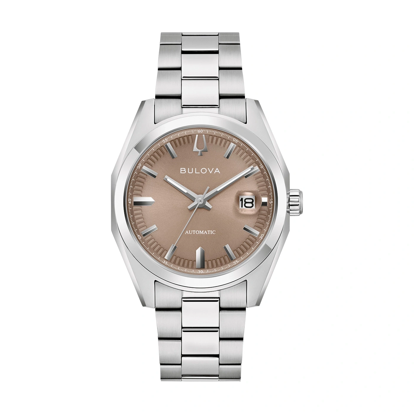 Bulova-Uhr mit braunem Zifferblatt und silbernem Armband, Automatik
