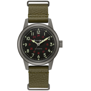 Bulova Uhr mit schwarzem Zifferblatt und grünem Armband, Automatik