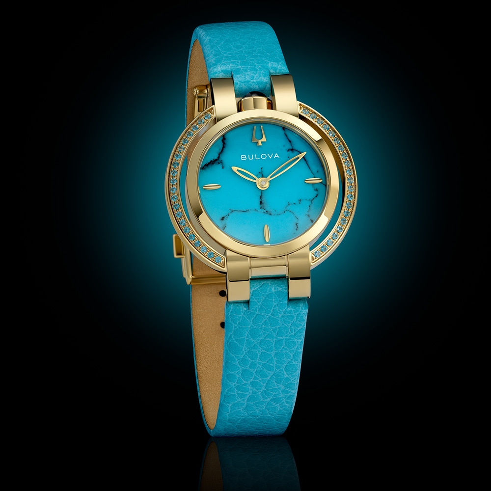 97R104 Damenuhr Leder türkisblau Ø 30,5 mm