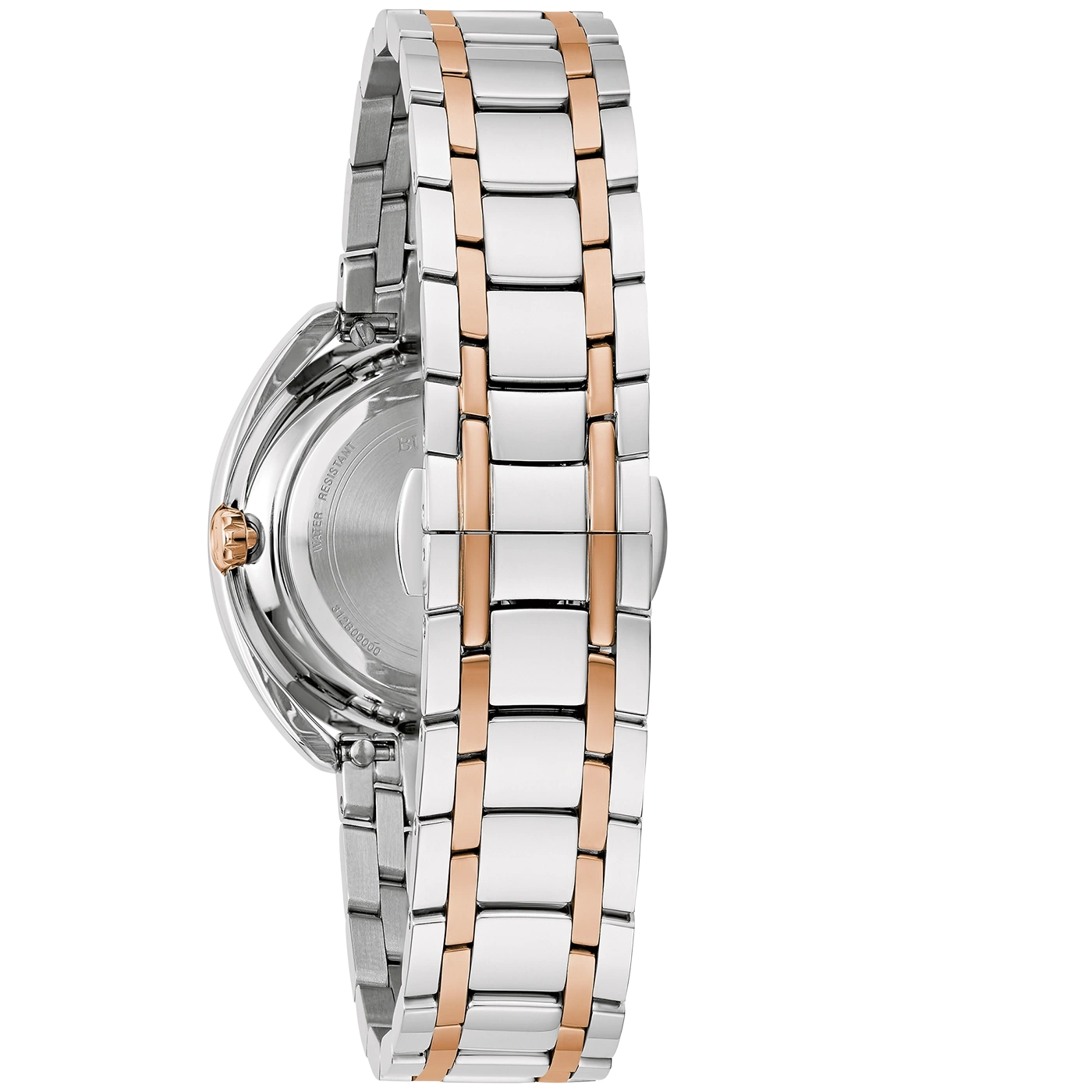 Uhr mit silbernem und roségoldfarbenem Armband, Nahaufnahme, Detailaufnahme, elegant