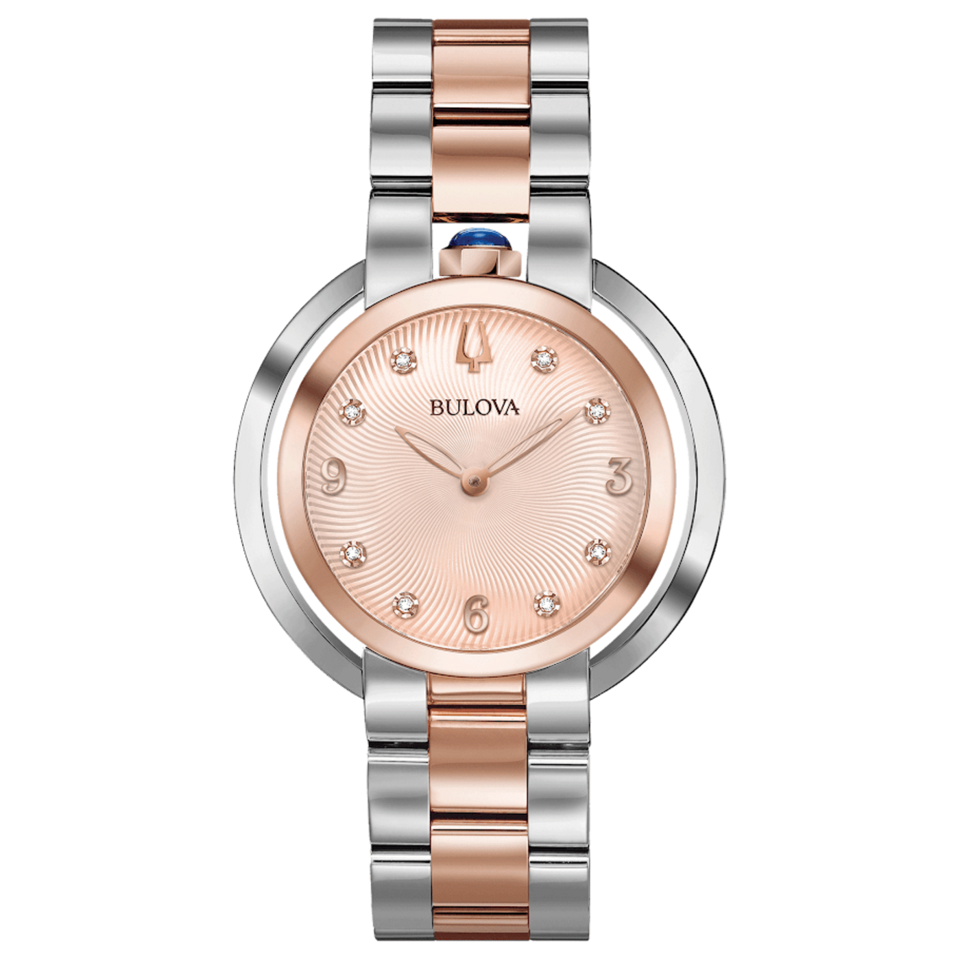 Bulova Damenuhr, rosafarbenes Zifferblatt, Diamanten, Edelstahl, Armbanduhr, elegant