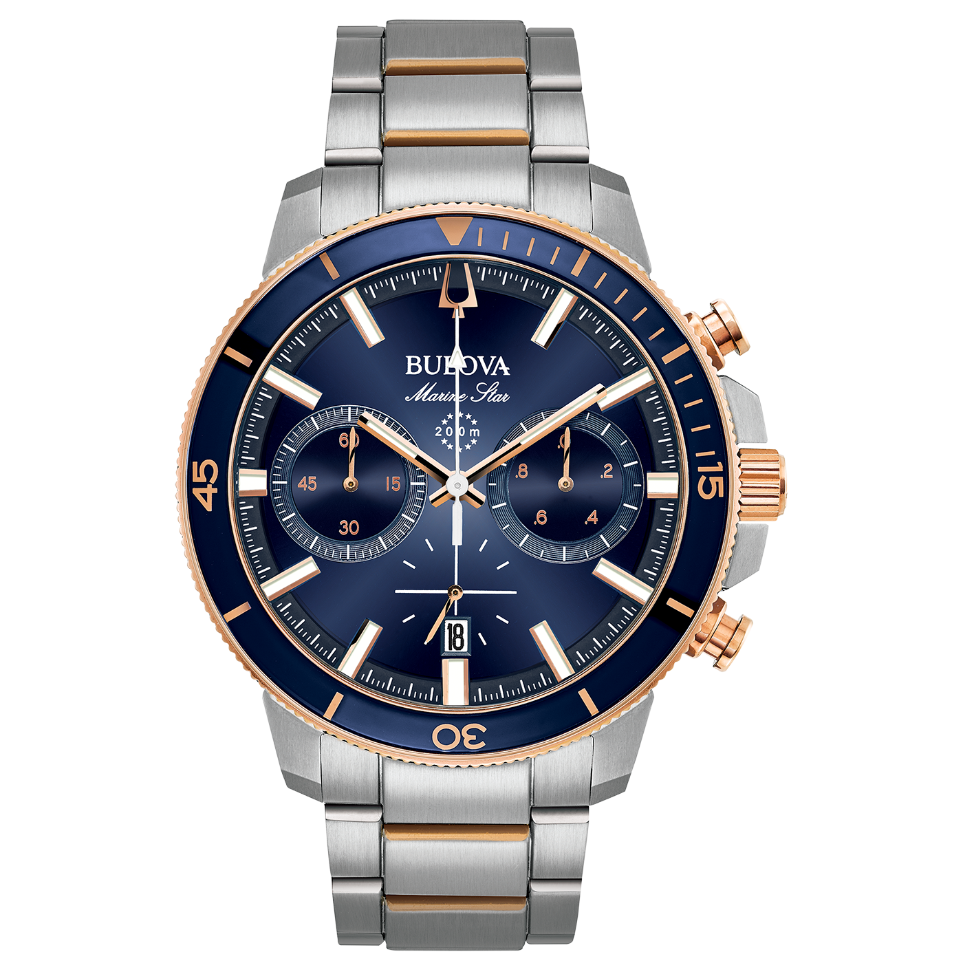 Bulova Marine Star Uhr mit blauem Zifferblatt und goldenen Akzenten