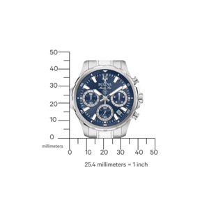 Bulova Marine Star Uhr mit blauer Oberfläche und Messskala in Millimetern.