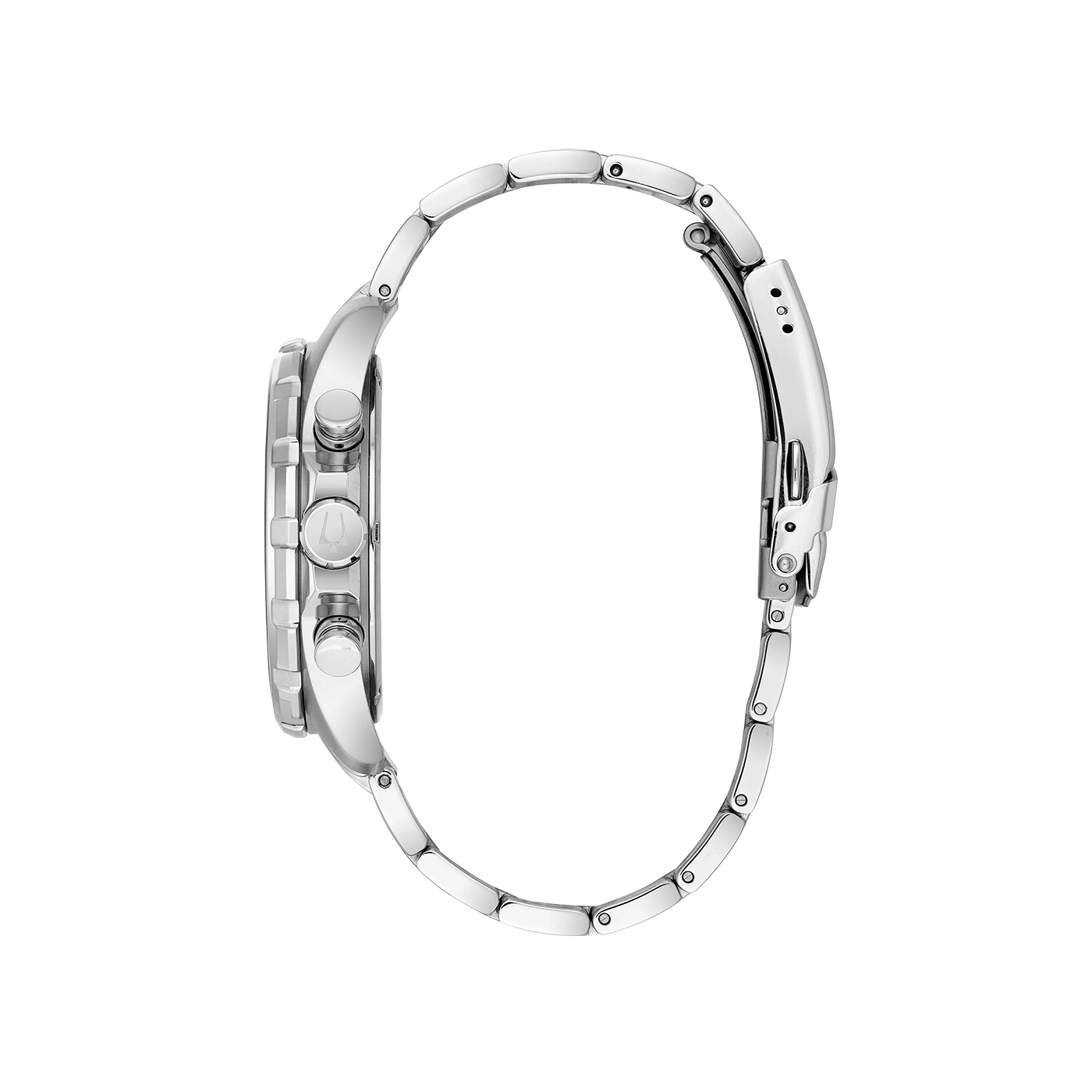Silberne Uhr mit Metallarmband, Seitenansicht, Detailaufnahme, elegant