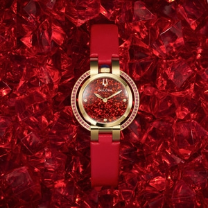 97R105 Damenuhr Leder rot Ø 30,5 mm