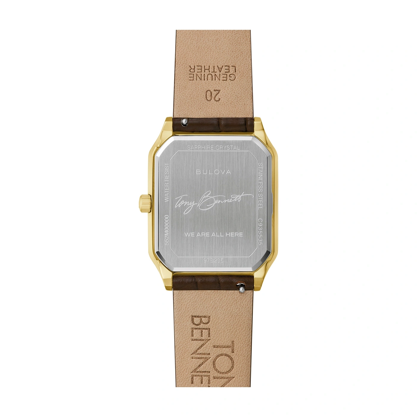 Bulova-Uhr, Lederarmband, Tony Bennett, Saphirglas, Edelstahl, 20, wasserdicht.