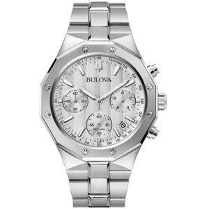 Bulova-Uhr, silberfarben, Tachymeter, Datumsanzeige, Chronograph, elegantes Design