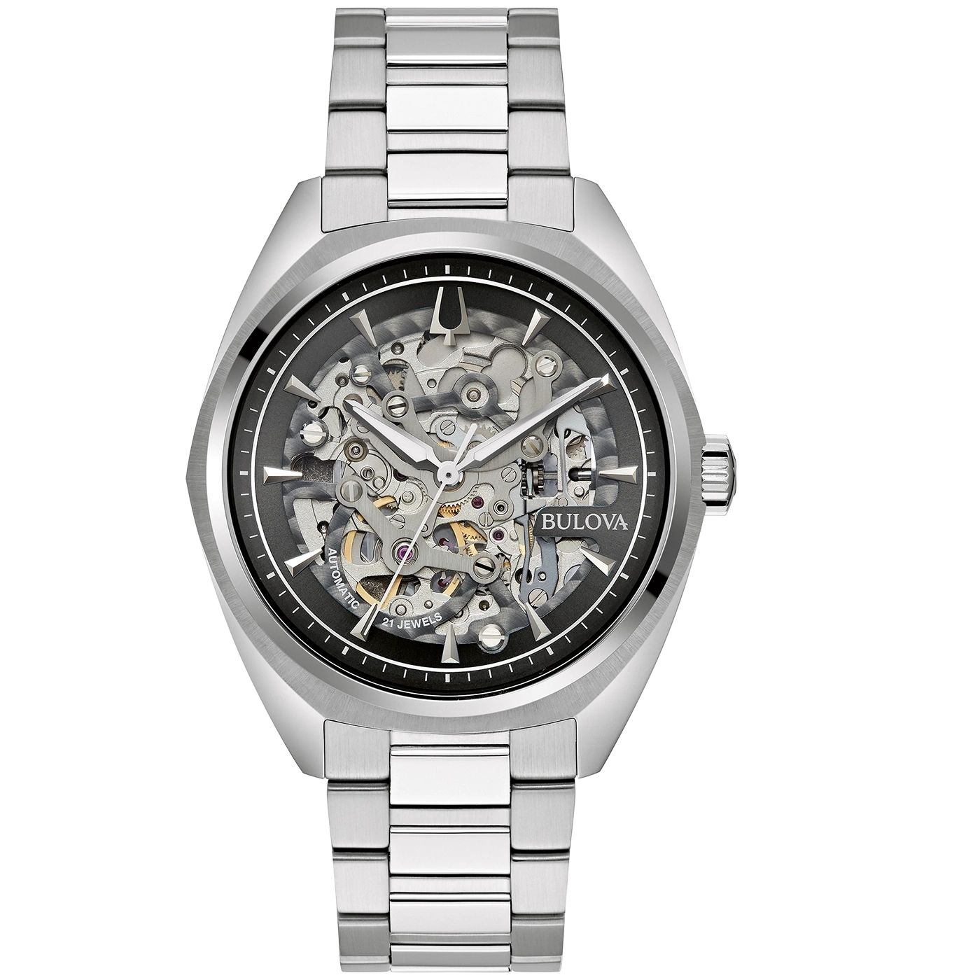 Bulova Herrenuhr mit Skelett-Zifferblatt und Edelstahlarmband, Automatik