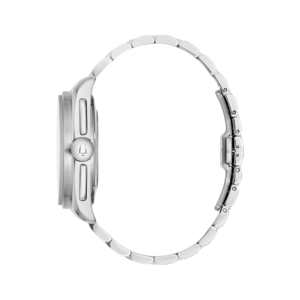 Uhr, silbernes Armband, Seitenansicht, Detailaufnahme, elegantes Design, Accessoire