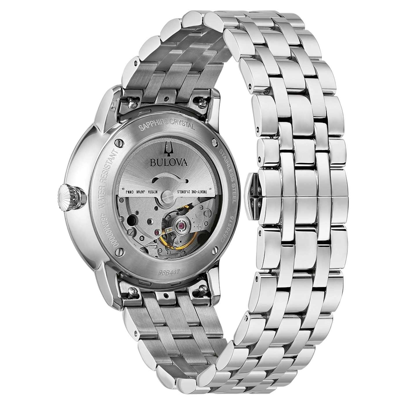 Bulova Uhr, Edelstahl, Saphirglas, wasserdicht, Automatikwerk, 21 Jewels, Miyota