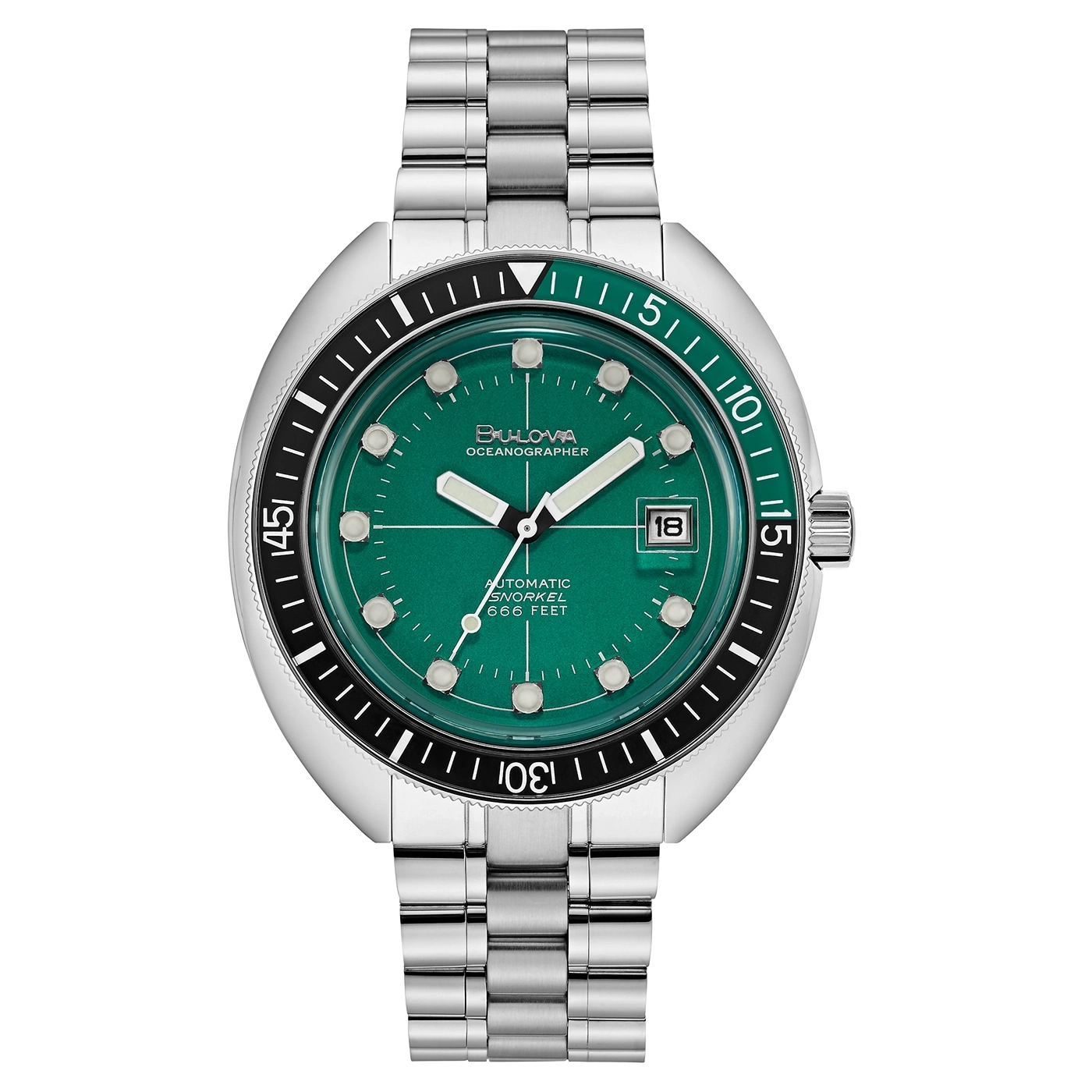 Bulova Oceanographer Uhr, grün, Datum, Automatik, Edelstahlarmband, Taucheruhr.