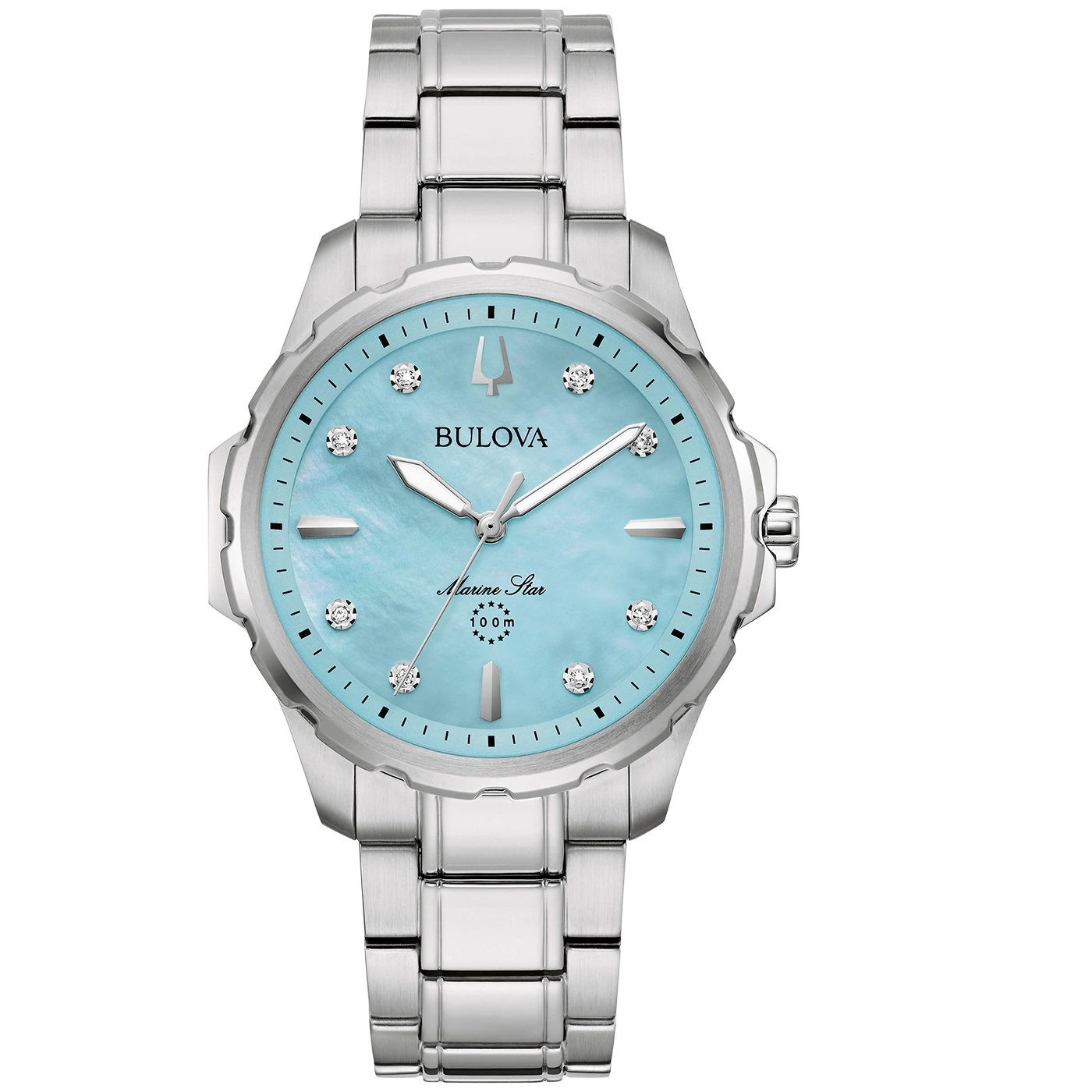 Bulova Marine Star Damenuhr mit blauem Zifferblatt und Diamanten