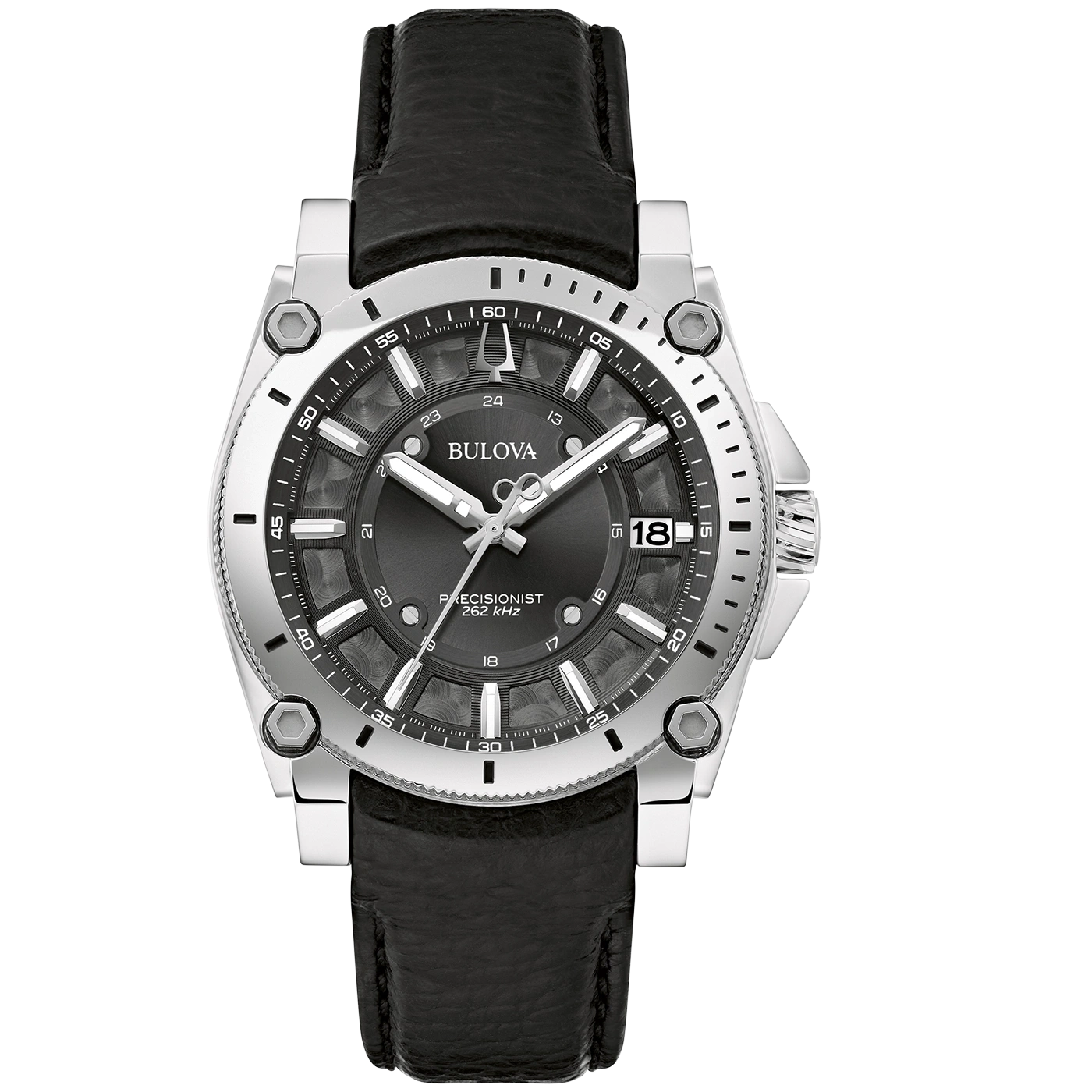 Bulova Precisionist Uhr mit schwarzem Lederarmband und Datumsanzeige