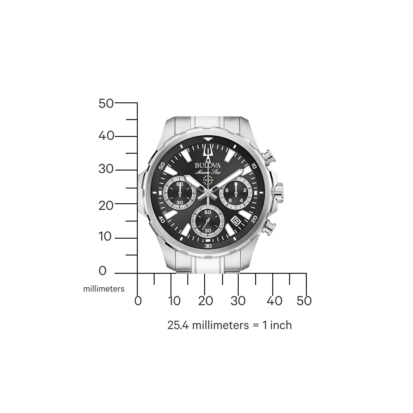 Bulova Marine Star Uhr, schwarz, silber, Chronograph, Millimeter, 25,4 mm = 1 Zoll.