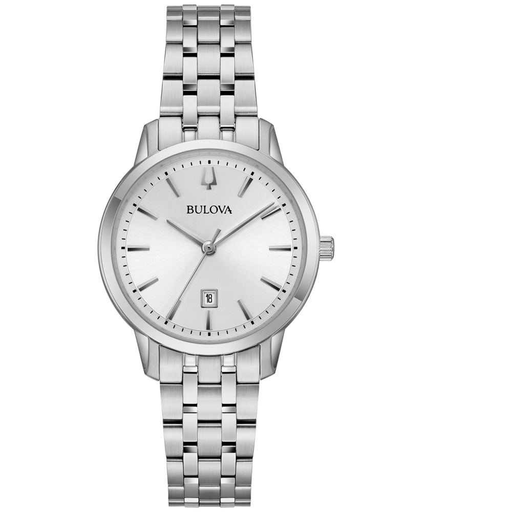 Silberne Bulova-Uhr mit silbernem Armband und Datumsanzeige