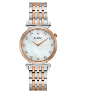 Bulova Damenuhr mit Perlmutt-Zifferblatt und Diamanten, roségoldfarben