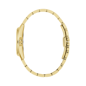 Goldene Damenuhr, Seitenansicht, elegantes Design, Armbanduhr, Schmuck, Accessoire