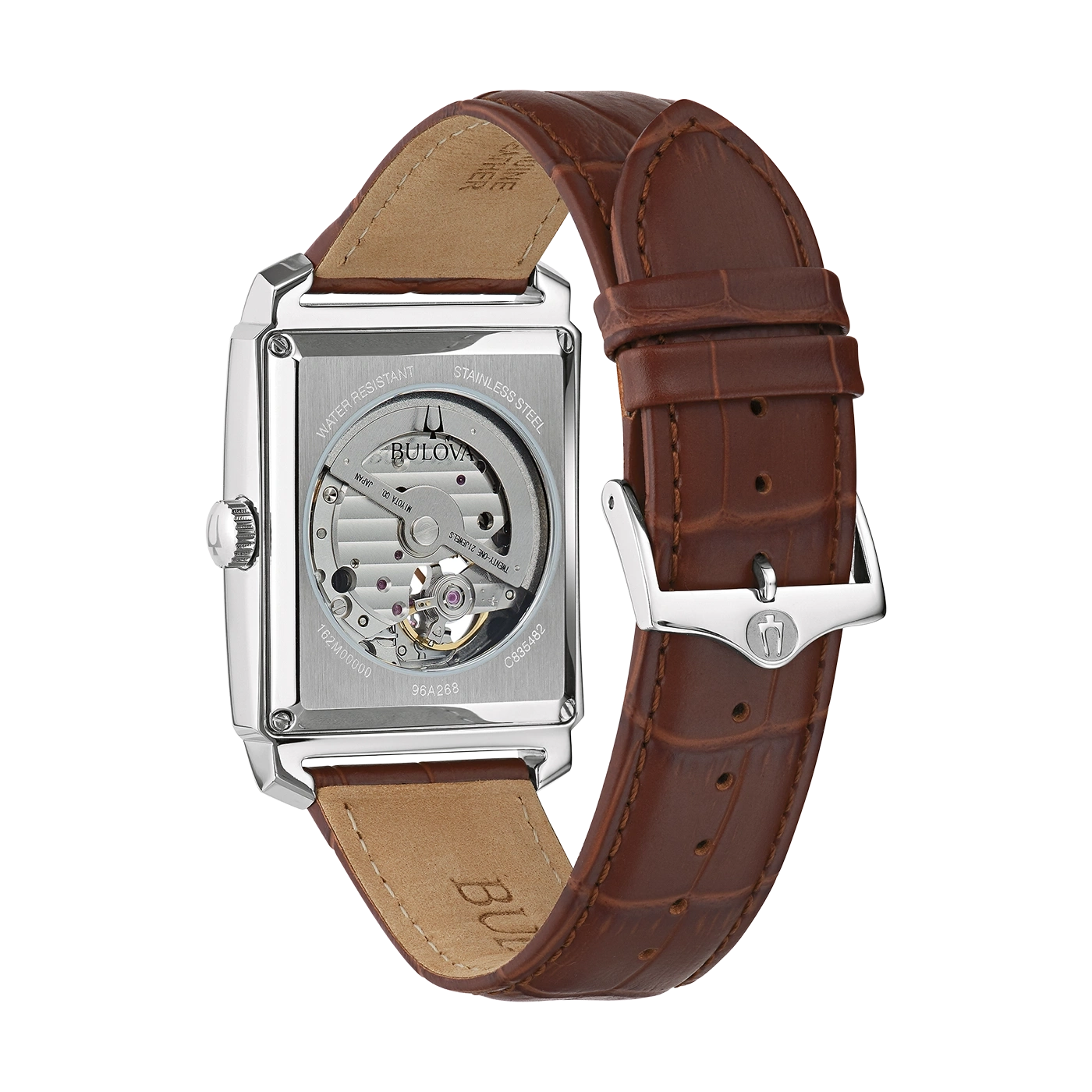 Bulova-Uhr, braunes Lederarmband, Edelstahl, wasserdicht, mechanisch, transparent