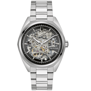 Bulova Herrenuhr mit Skelett-Zifferblatt und Edelstahlarmband, Automatik