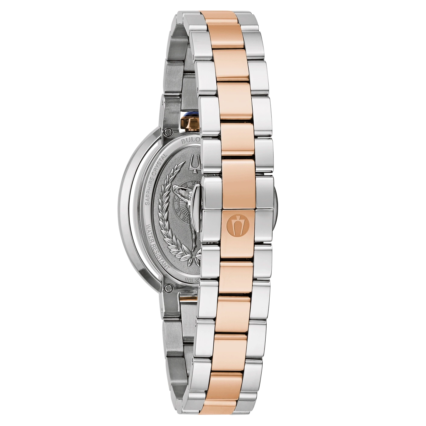 Uhr mit silbernem und roségoldfarbenem Armband, Nahaufnahme, Detailaufnahme