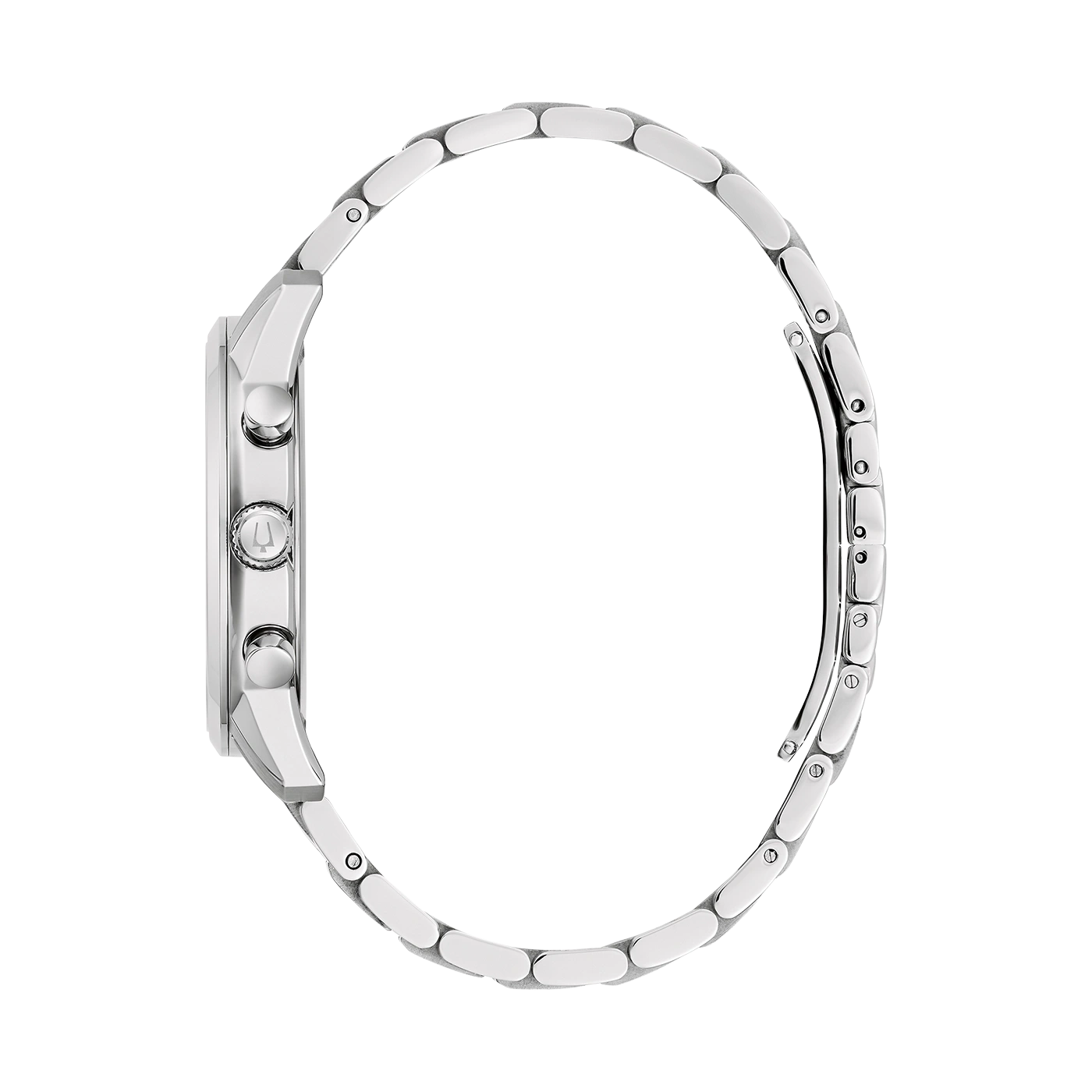 Silberne Uhr mit Armband, Seitenansicht, elegantes Design, Accessoire, Mode