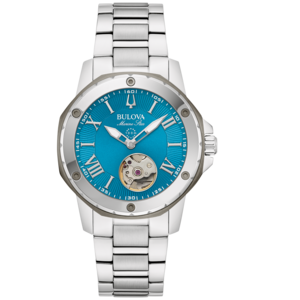 Bulova Marine Star Uhr mit blauem Zifferblatt und silbernem Armband