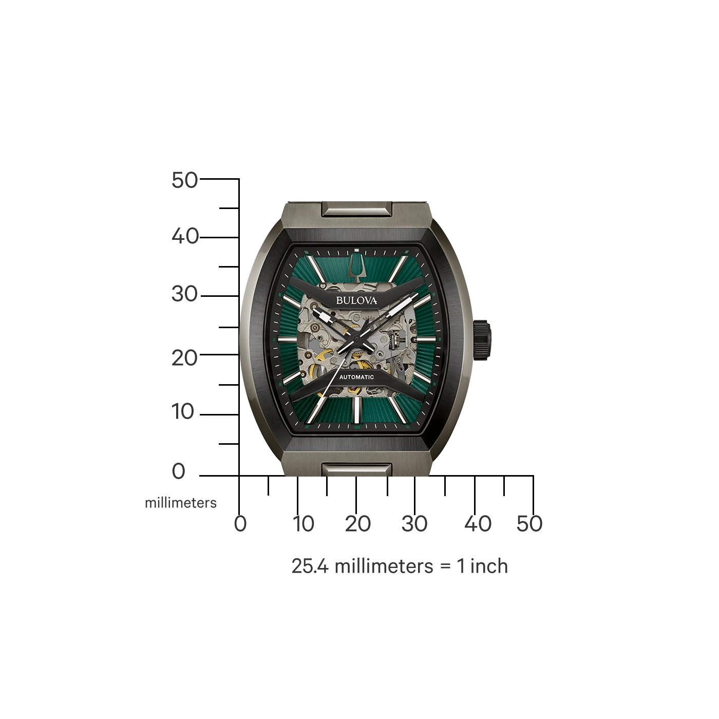 Bulova Uhr mit grünem Zifferblatt und transparentem Mechanismus, Automatik