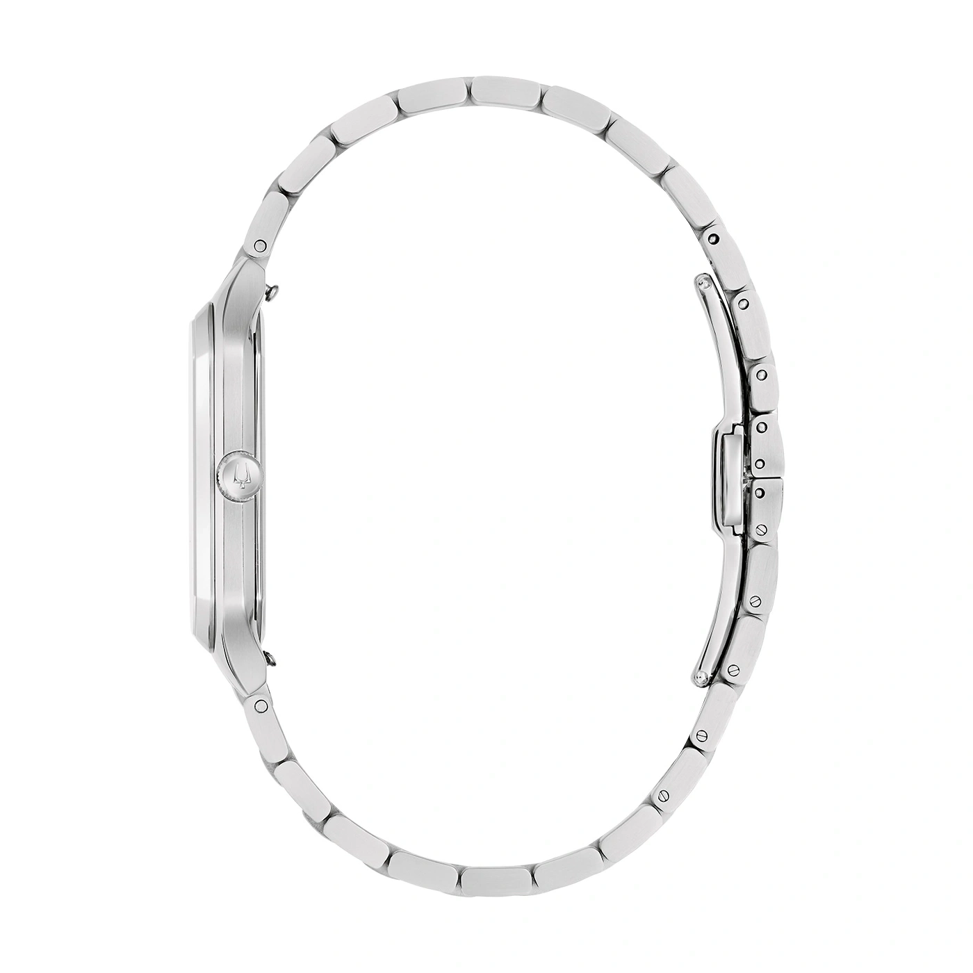 Silberne Damenuhr mit Armband, Seitenansicht, elegantes Design, Detailaufnahme, Schmuck