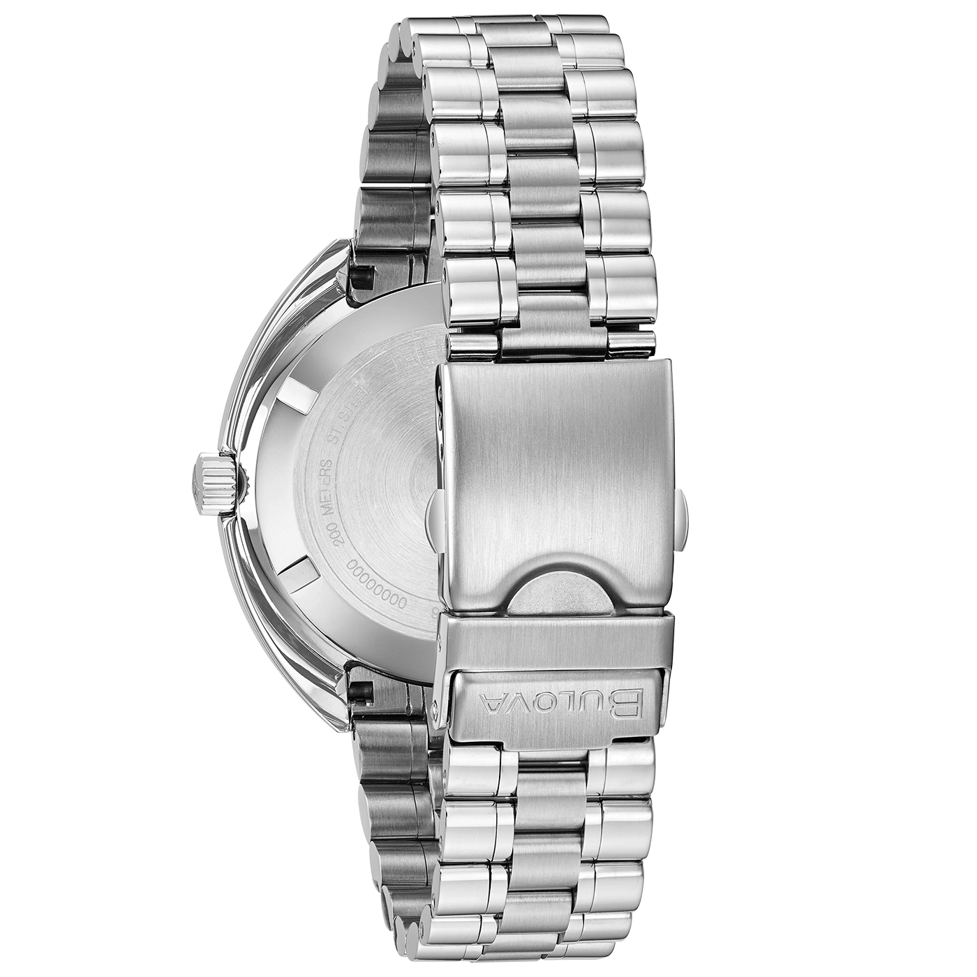 Bulova-Uhr, Edelstahlarmband, Detailaufnahme, Nahaufnahme, silberfarben, Uhrenarmband