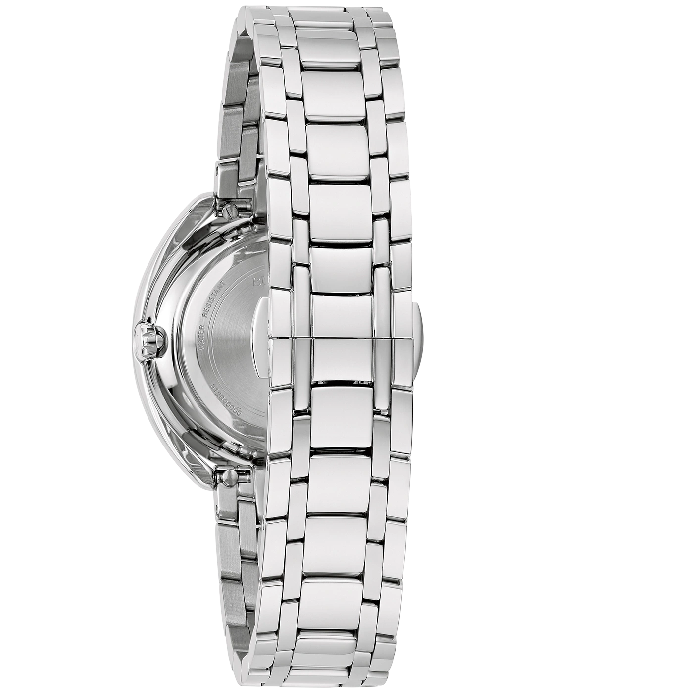 Silberne Uhr mit Metallarmband, Nahaufnahme, Detailaufnahme, glänzend, elegant