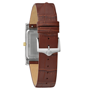 Braune Uhr mit Lederarmband und silberner Schnalle, Nahaufnahme